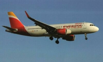 Iberia Express Airbus A320 EC-LYE @ London Heathrow LHR - postcard