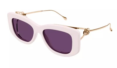 Pre-owned Gucci Gg1566s-003-55 Ivory Sunglasses In Purple