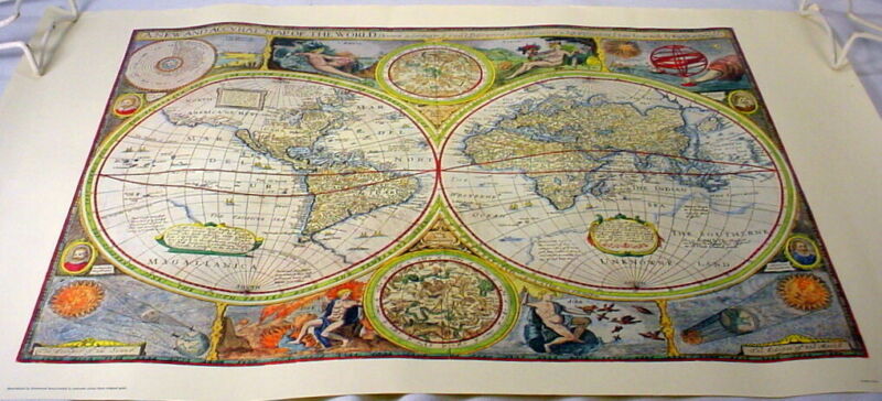 A New And Accurate Map of the World 1651 Reproduction Colorful Print Unframed