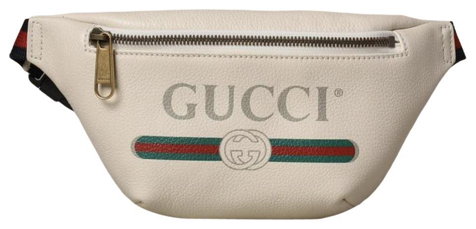 NWT GUCCI 527792 Unisex Small Logo Print White Leather