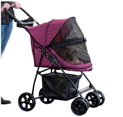 Pet Stroller Dogs Cats Small Foldable Carriers Purple Zipperless Animal Jogger