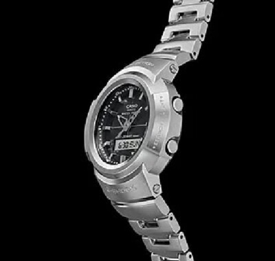 Pre-owned Casio G-shock Awm-500d-1a First Analog Reprint Solar Radio Full Metal Silver