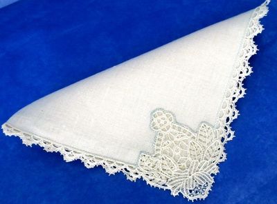 Pure Linen Napkins Gorgeous Hand Made with Elegant Lace, ca 1930-40s, Mint