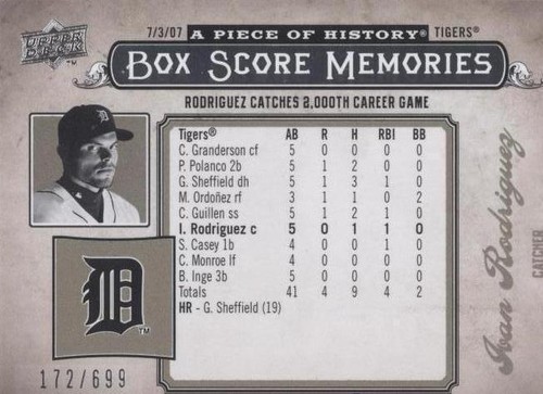 2008 Upper Deck A Piece of History - Ivan Rodriguez #BSM-21