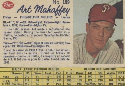 1962 Post Canadian - Art Mahaffey #199