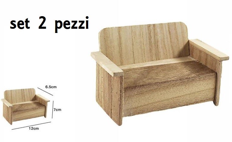 Set 2 Pezzi Mini Divano In Legno Naturale Decorare Decoupage dfh