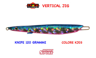 VERTICAL JIG KNIFE 120 GR COL. KJ03  BLU-PINK HOLO  TRACK LINE RICCIOLA CERNIA