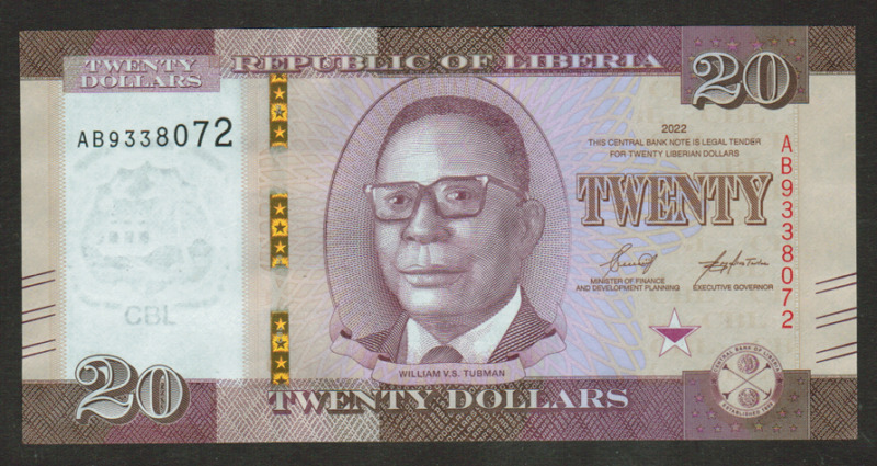 LIBERIA BANKNOTE 20 DOLLARS 2022 UNC