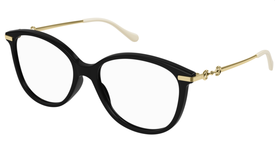 Pre-owned Gucci Gg 0967o 001 Black/gold Cat Eye Women's Eyeglasses In Clear