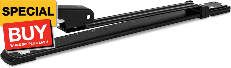 Long Reach Stapler, 20 Sheet Capacity, Long Arm Standard Staplers for Booklet or Book Binding, Black