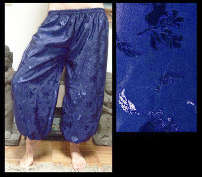Harem Pants Belly Dance Dark Blue w/ Embossed Floral Design