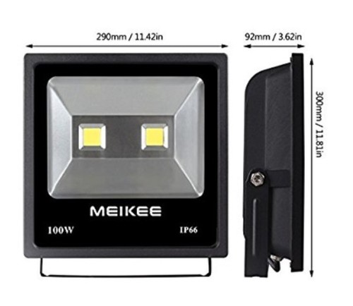 Meikee 100W Outdoor LED Flood Lights, 10500 Lumen, Daylight White.
