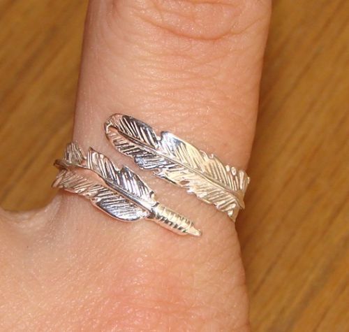 925 Sterling Silver Feather Ring Angel Spirit Adjustable