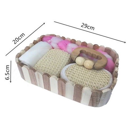 Set Kit Doccia Spazzola Spugna Bagno Massaggio Legno Cura Corpo Benessere dfh