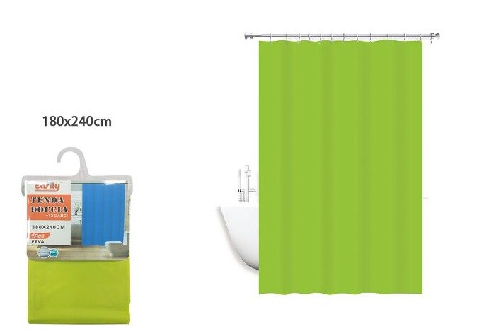 Tenda Doccia AntiMuffa Impermeabile 180x240cm Con Anelli Bagno Verde dfh