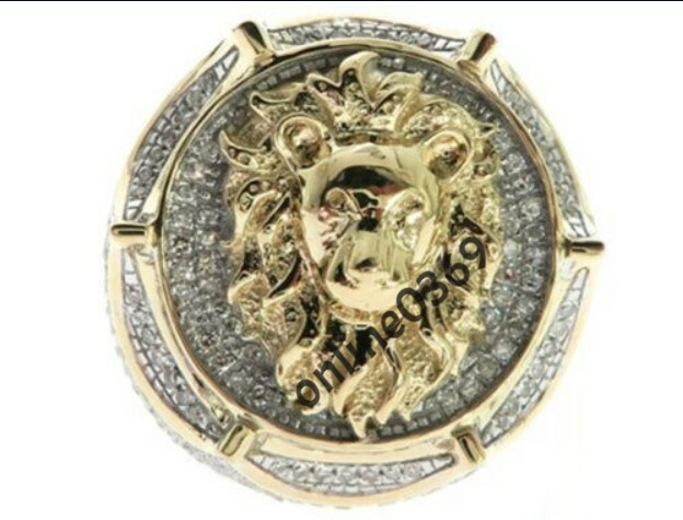 Pre-owned Online0369 3ct Natural Moissanite Men's Lion Charm Ring 14k Yellow Gold Plated Silver In White