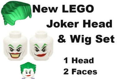 New LEGO Joker Batman HEAD WIG Combo Set Green Combed Back Hair Clown Makeup