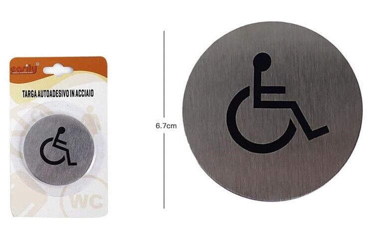 Targhetta Targa Adesiva Acciaio Piatto Disabili Handicap Porte Bagno 6,7cm dfh
