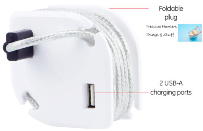 Space Saving 2 USB Wall Charger with Cable Management Rapid Charging