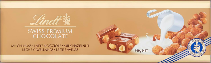 Lindt Swiss Milk Chocolate and Crunchy Hazelnut Gold Bar 300 G