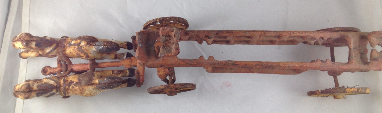 Vintage Cast Iron Horse Drawn Firetruck Toy Wagon Fire Engine Ladder Truck