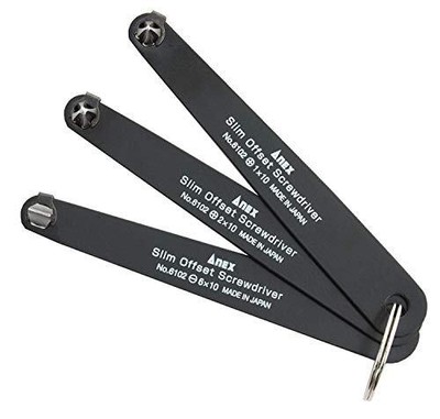 Anex Ultra Low Profile Offset Screwdriver Set 3 Piece 90 Degree Straight Slim Pl