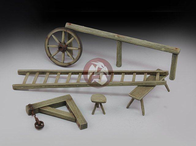 Royal Model 1/35 Farm Accessories Set (Wheel Hoe,Ladder,Pulley,Bench,Stool) 642