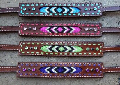 Western Horse Beaded Leather Wither Strap Holds up the Breast Collar in colors