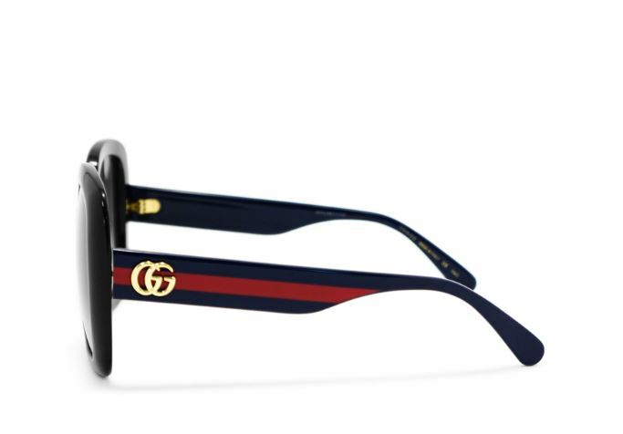 Pre-owned Gucci Gg 0713s 001 Black Blue/gray Gradient Square Women's Sunglasses