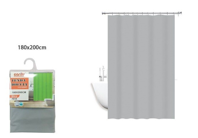 Tenda Doccia AntiMuffa Impermeabile 180x200cm Con Anelli Bagno Grigia dfh