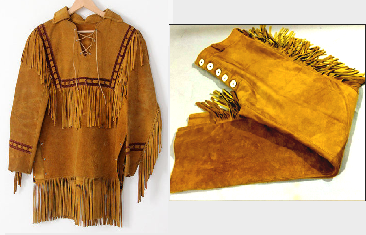 Pre-owned Handmade Mens Western Cowboy Gold Suede Leather Mountain Man Fringes Shirt & Pant Wsp293