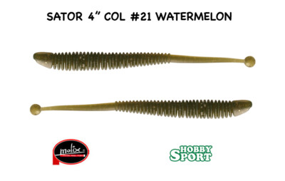 MOLIX SATOR WORM 4" COL 21 WATERMELON SPINNING LAGO FIUME BLACK BASS 10 PZ