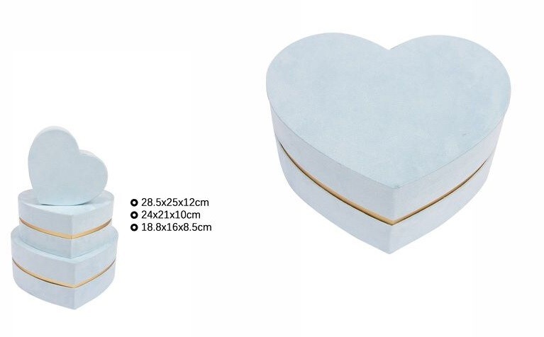 Set 3 Pezzi Scatole Box Regali Varie Misure Matrioska Cuore Velluto Celeste dfh