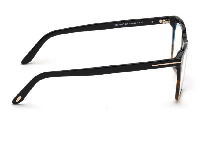 Pre-owned Tom Ford Ft5736b 005 Shiny Black Havana Blue Block Square Men's Eyeglasses