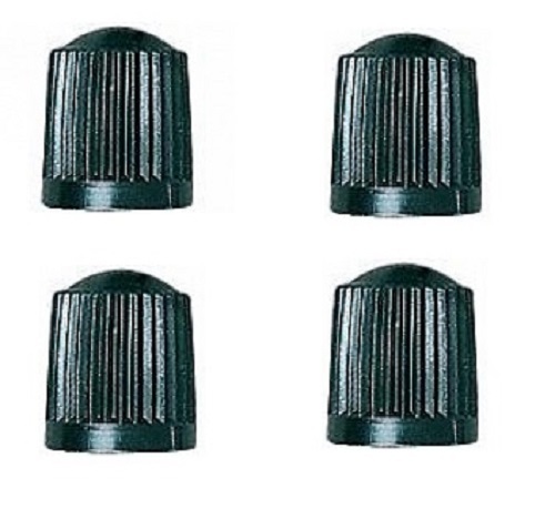 QUATTRO TAPPI PER VALVOLE RUOTE AUTO MOTO NERI IN PLASTICA RIGATI NUOVO