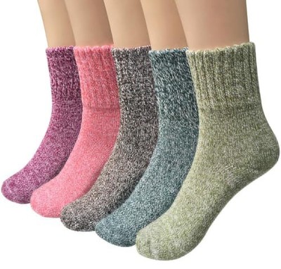 YSense Wear 5 Pairs Womens Wool Large, B-dark Red/Crimson/Orange/Green/Cyan
