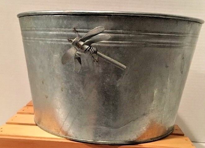 Galvanized Tub 7 1/2 x 12 With Dragon Fly On The Sides