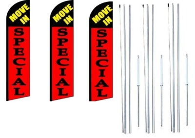 Move In Special (Red) Windless Flag With  Hybrid Pole set 3 pack