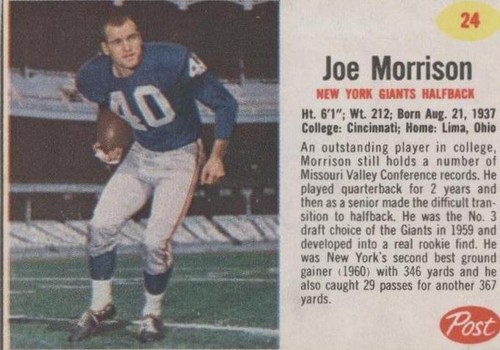 1962 Post Joe Morrison #24