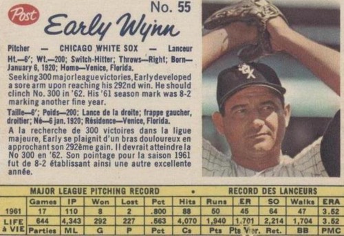 1962 Post Canadian - Early Wynn #55