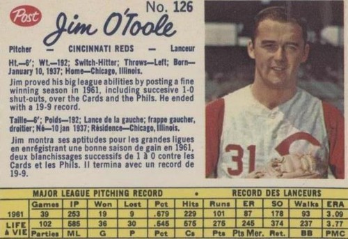 1962 Post Canadian - Jim O'toole #126