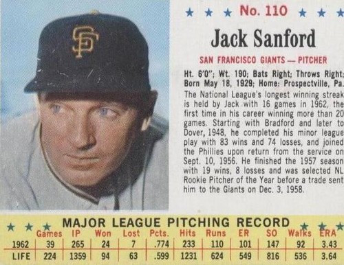 1963 Jell-O - Jack Sanford #110