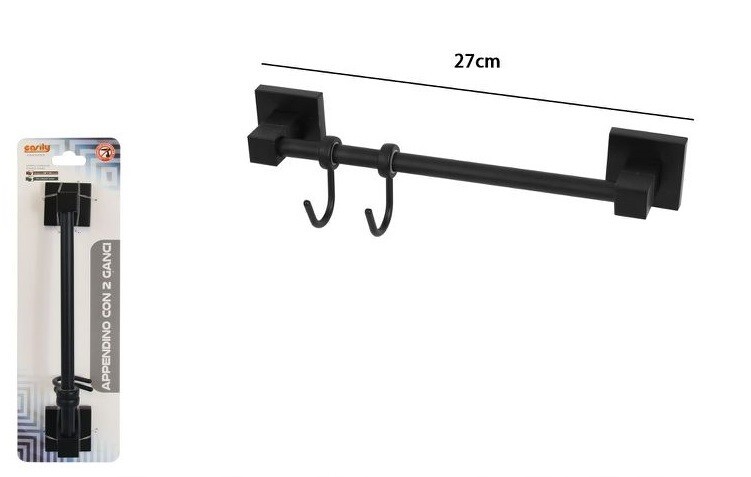 Porta Asciugamani Maniglia 2 Ganci Moderno Fissaggio a Parete Bagno Nero dfh