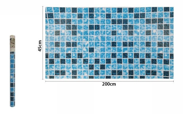 Rotolo Pellicola Adesiva Mosaico Azzurro 45cmx2m Pannelli Cassetti Mobili dfh
