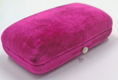 Antique Vintage Medium Hot  Pink Velvet Presentation Display Box MOP Push Button