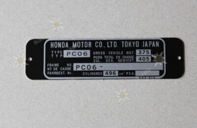 HONDA CX500 PC06 TYPENSCHILD / PLAQUES MINE / VIN PLATE MIT NUMMERNGRAVUR