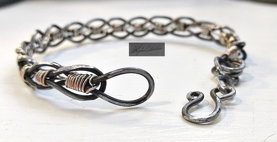 New Wire Wrapped Unisex Galvanized Steel w/ Titanium Coated Copper Cuff Bracelet