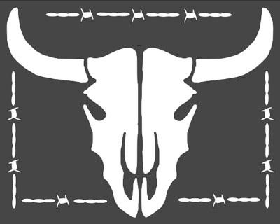4''x5'' Clear Plastic Stencil - Bull Skull w/Barbed Wire (SR130)