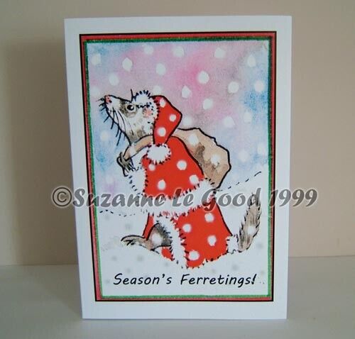 Ferret Santa painting art Christmas cards pack of 6 original by Suzanne Le Good