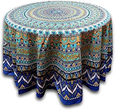 Geometric Pattern round Cotton Tablecloth 90 X 90 Multi Color